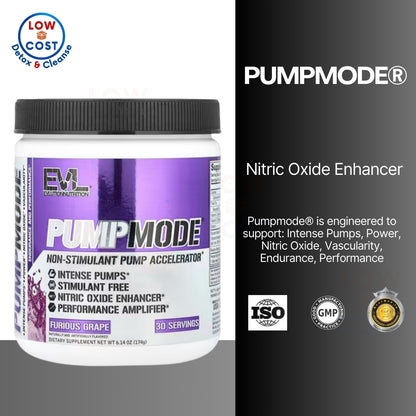 LowCostPH| EVLution Nutrition, PumpMode, Non-Stimulant Pump Accelerator, Furious Grape, 6.14 oz