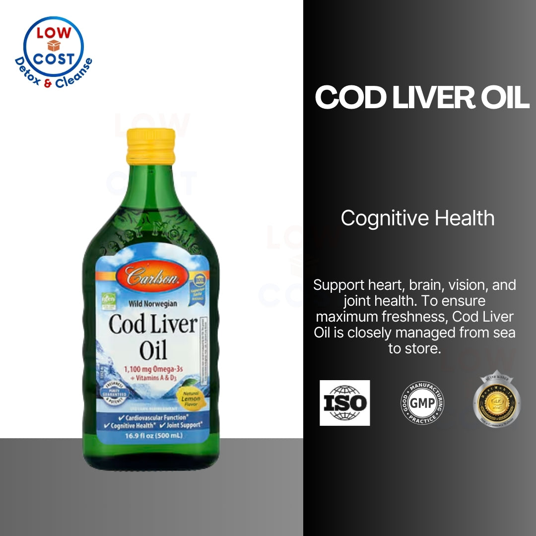 LowCostPH | Carlson, Wild Norwegian, Cod Liver Oil, Natural Lemon , 16.9 fl oz (500 ml)