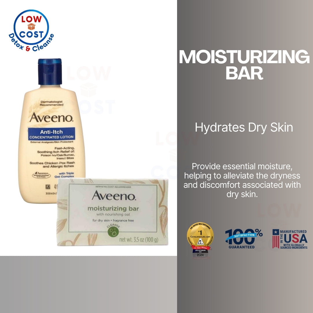 LowCostPH | AVEENO Naturals Moisturizing Bar for Dry Skin 3.50 oz | Anti-Itch Concentrated Lotion