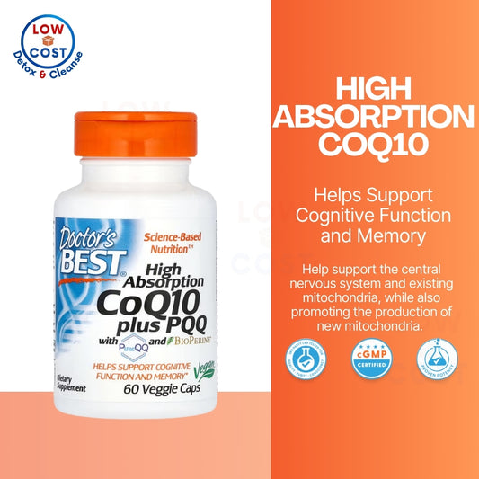 LowCostPH| Doctor's Best High Absorption CoQ10 Plus PQQ, Heart Health & Energy Production, Naturally