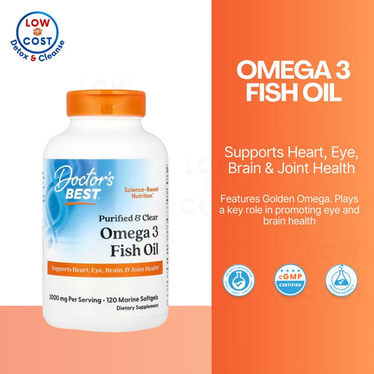 LowCostph | Doctor's Best, Purified & Clear Omega 3 Fish Oil with Goldenomega, 1,000 mg, 120 Softgel