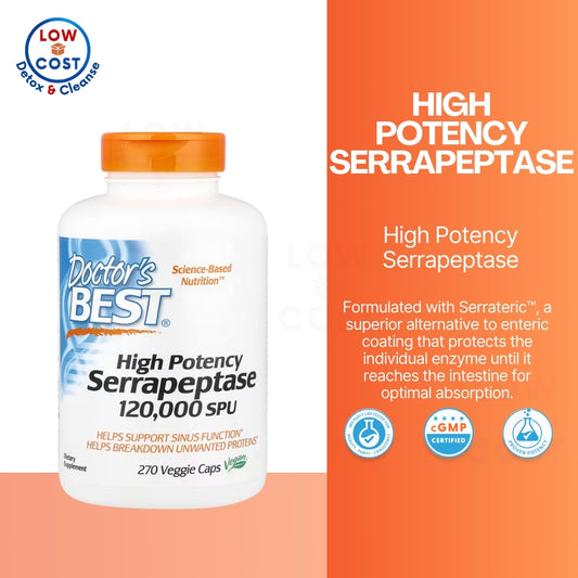 LowCostPH | Doctor's Best, Serrapeptase, 40,000 SPU, 120,000SPU/90 Veggie Caps for Sinus Health
