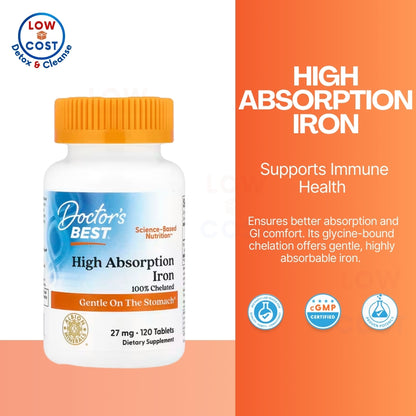 LowCostPH | Doctors Best High Absorption Iron with Ferrochel Nature's Bounty, Gentle Iron, 28 mg,