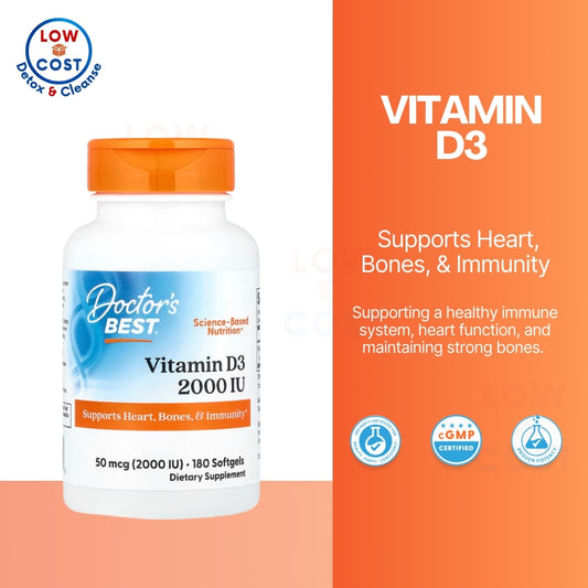 LowCostPh | Doctor's Best, Vitamin D3, 50 mcg, 25 mcg, 125mcg, Support Immune, Heart and Bone Health