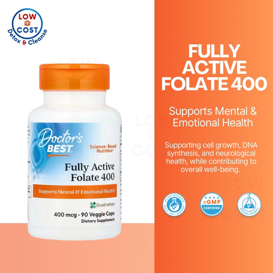 LowCostPH | Doctor's Best, Fully Active Folate 400 with Quatrefolic, 400 mcg, 90 Veggie Caps