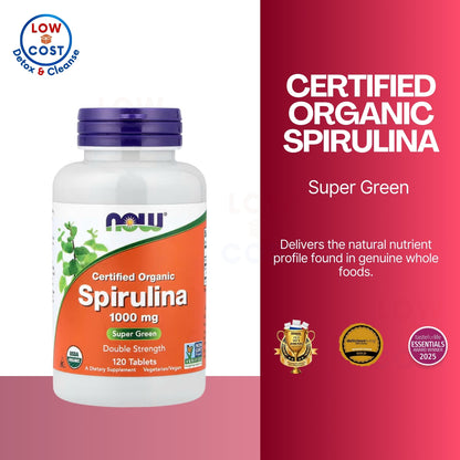 LowCostPH | Now Foods Certified Organic, Spirulina, 1,000 mg, 120 Tablets Whole Food Supplements.