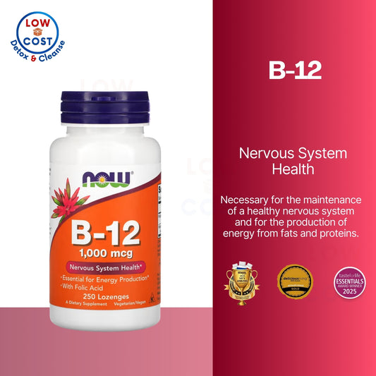 Lowcostph | NOW Foods, B-12, 1,000 mcg, 250 Lozenges, Essential for Energy Production, w/ Folic Acid