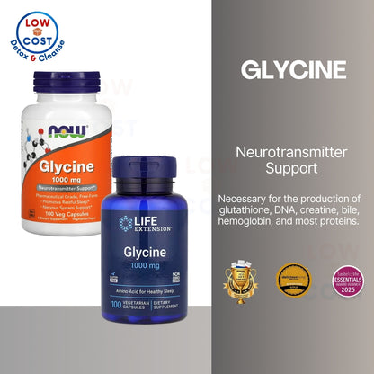 LowCostPh | NOW Foods, Life Extension Glycine, 1,000 mg, 100 Veg Caps, Amino Acid for Healthy Sleep