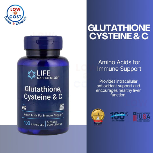 LowCost PH| Life Extension Glutathione, Cysteine & C, 500 mg of vitamin C, powerful antioxidant supp