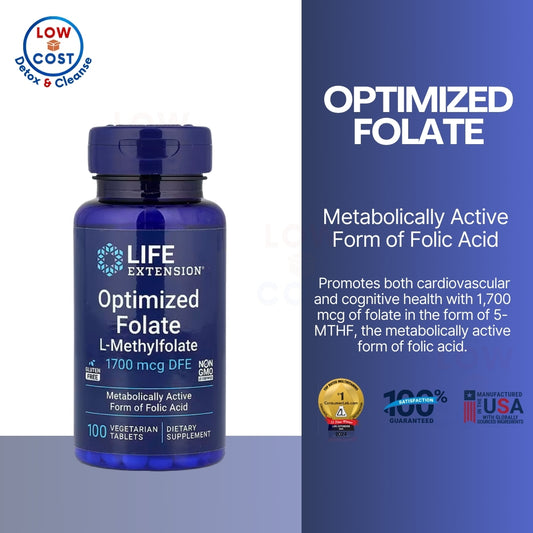 LowCostPH| Life Extension Optimized Folate – L-methylfolate – Heart & Brain Support, Healthy Homocys
