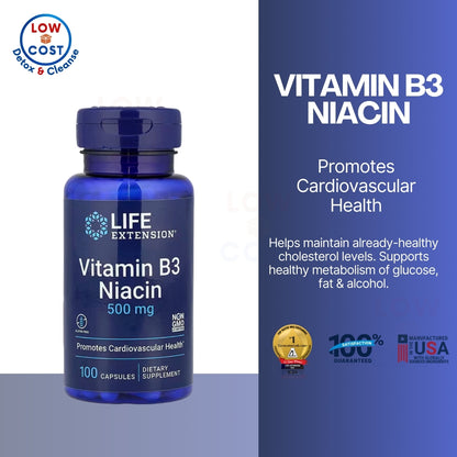 LowCostPH | Life Extension, Vitamin B3 Niacin, 500 mg, 100 Capsules