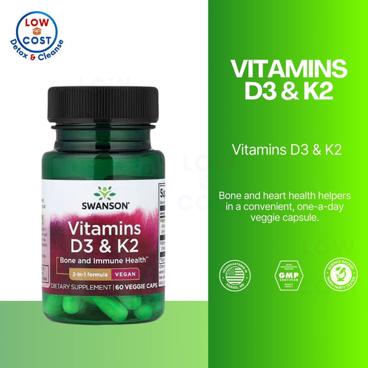 LowCostPH | Swanson, Vitamins D3 & K2, 60 Veggie Caps ( Bone and Immune Health )