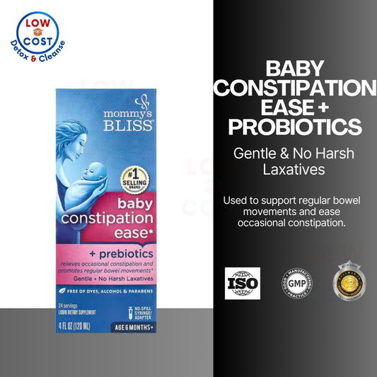 LowCostPH | Mommy's Bliss, Baby Constipation Ease + Probiotics, Age 6 Months+, Parabens free