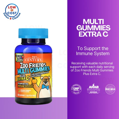 LowCostPH | 21st Century, Zoo Friends Multi Gummies, Plus Extra C, Great Tasting Fruit, Gummy