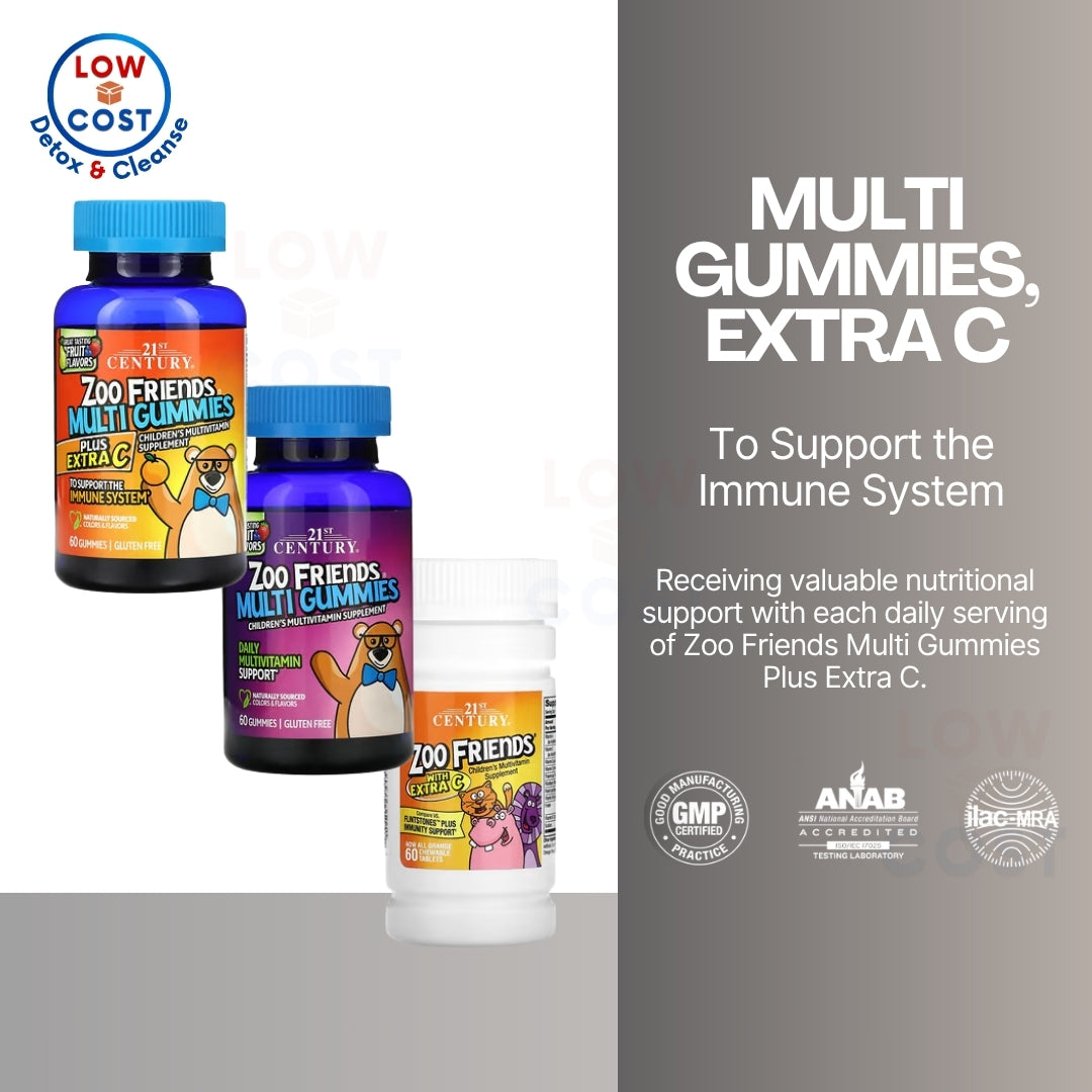 LowCostPH | 21st Century, Zoo Friends Multi Gummies, Plus Extra C, Great Tasting Fruit Flavors