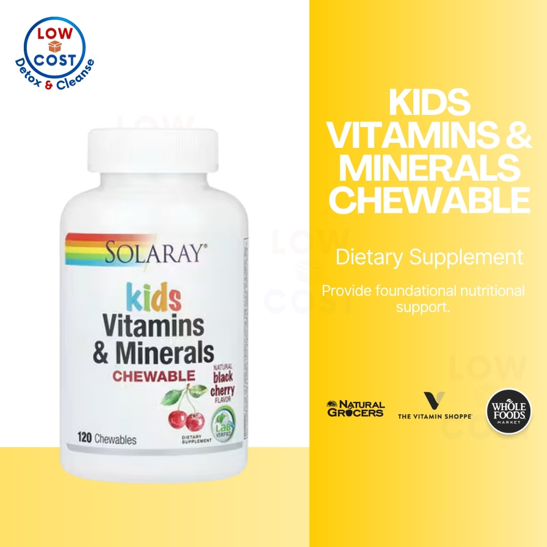 LowCostPH | Solaray, Kids Vitamins & Minerals Chewable, Natural Black Cherry, Chewables