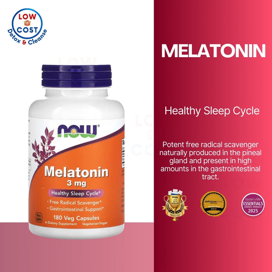 LowCostPh | NOW Foods, Melatonin, 3 mg, 180 Veg Capsules, Healthy Sleep Cycle Free Radical Scavenger