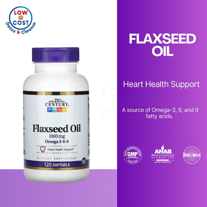 Low Cost PH | 21 Century, Flaxseed Oil, 1000 mg, 120 Softgels Heart Health SupportDietary Supplement