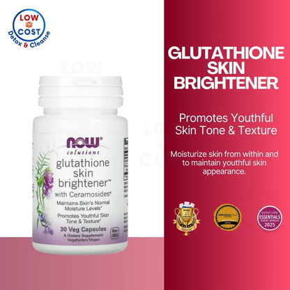 LowCost PH|  NOW Foods, Solutions, Glutathione Skin Brightener, 30 Veg Capsules