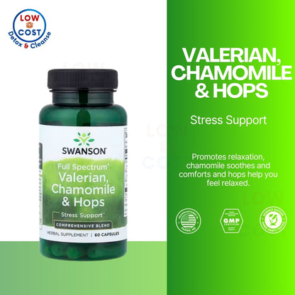 LowCostPH | Swanson, Full Spectrum Valerian, Chamomile & Hops, 60 Capsules.Stress Support Herbal