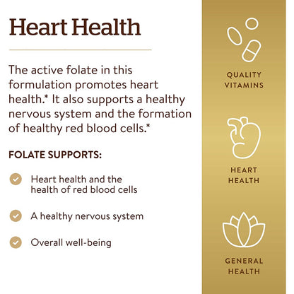 USA Onhand | Solgar, Folate, 1,333 mcg DFE, 400 mcg, Folate as Metafolin, Support Heart Health
