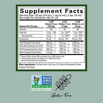 USA Onhand | Childlife Pure Arctic Cod Liver Oil, Natural Strawberry Supports Healthy Brain Function