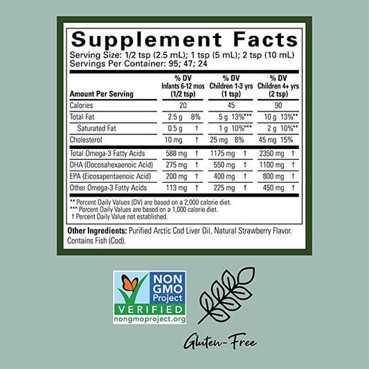 USA Onhand | Childlife Pure Arctic Cod Liver Oil, Natural Strawberry Supports Healthy Brain Function