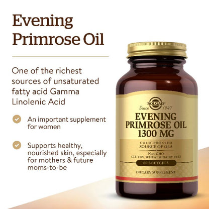 USA Onhand | Solgar, Evening Primrose Oil, 1,300 mg, 60 Softgels / 500 mg, 180 Softgels