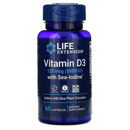 LowCostPH | Life Extension Vitamin D3 125mcg, 175mcg, 25mcg, with Sea iodine
