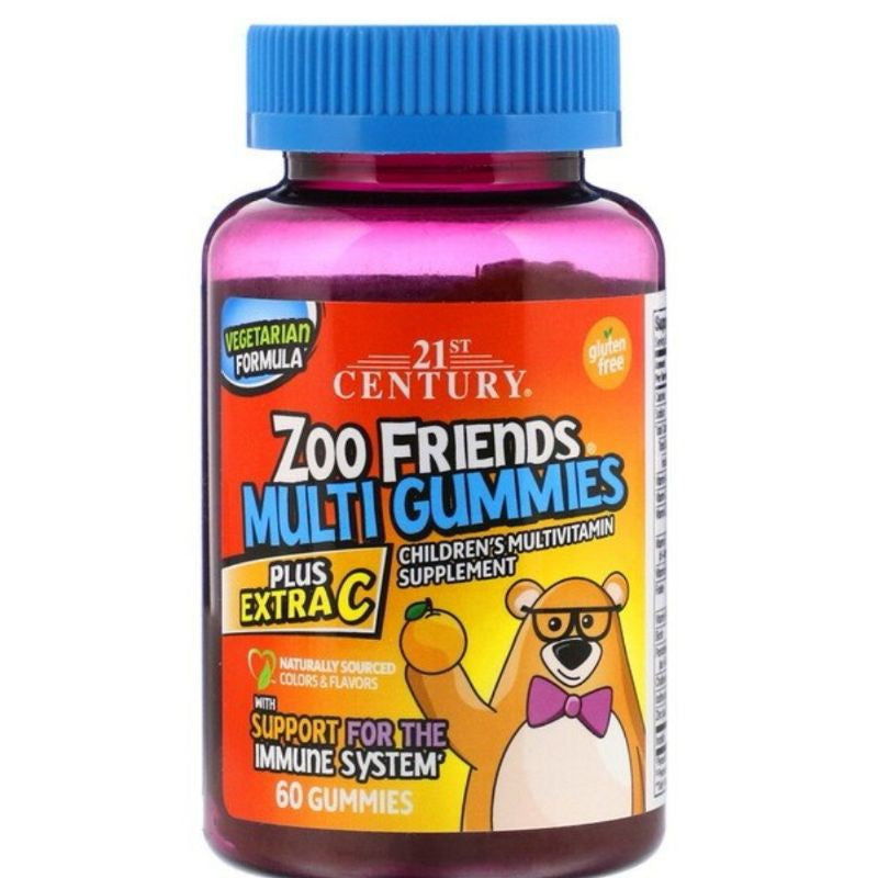 LowCostPh | 21st Century, Zoo Friends with Extra C, Orange, Multi Gummies Plus Extra C, 60 Gummies