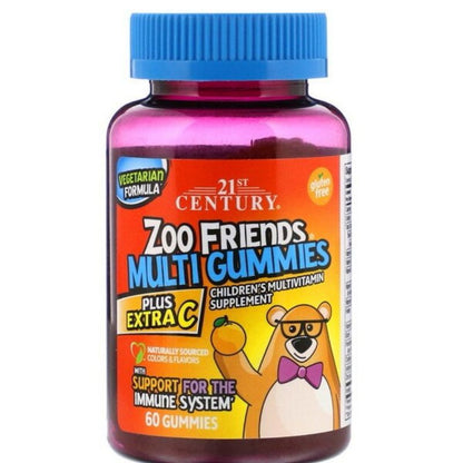 LowCostPh | 21st Century, Zoo Friends with Extra C, Orange, Multi Gummies Plus Extra C, 60 Gummies