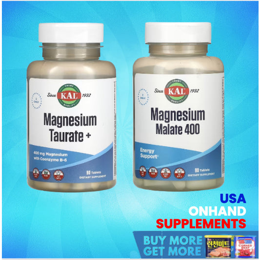 USA Onhand | KAL, Magnesium Taurate +, 400 mg, 400 mg Magnesium with Coenzyme B-6