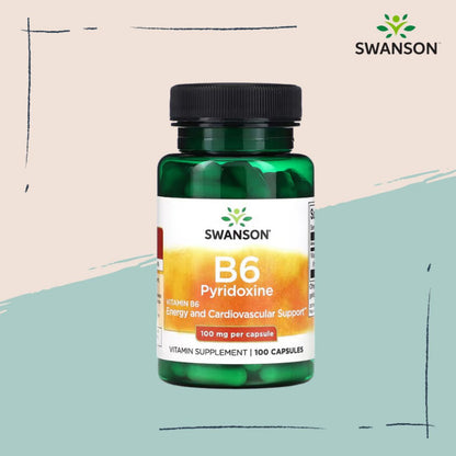 Swanson Ph | Swanson, B6 Pyridoxine, 100 mg, 100 Capsules Energy and Cardiovascular Support