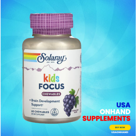USAOnhand|Solaray, Kids, Focus Chewables, Natural Grape, 60 Chewables