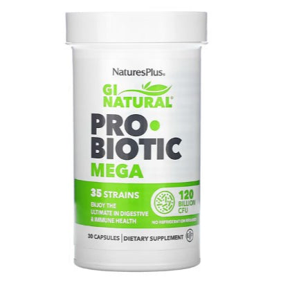 LowCostPh | NaturesPlus, GI Natural Probiotic Mega, 120 Billion CFU, Men, Women,60 Billion, Kids,