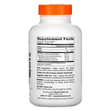 LowCostph | Doctor's Best, Purified & Clear Omega 3 Fish Oil with Goldenomega, 1,000 mg, 120 Softgel