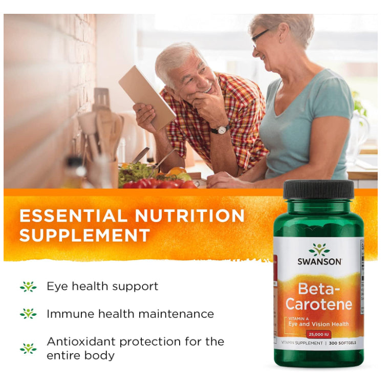 Swanson Ph | Swanson, Beta Carotene, 25,000 IU (7,500 mcg RAE), 300 Softgels Eye and Vision Health