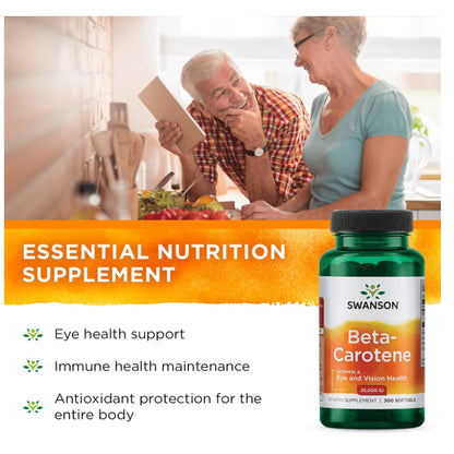Swanson Ph | Swanson, Beta Carotene, 25,000 IU (7,500 mcg RAE), 300 Softgels Eye and Vision Health