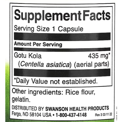Swanson Ph | Swanson, Full Spectrum Gotu Kola, 435 mg, Turmeric, Astragalus & Gotu Kola Complex,