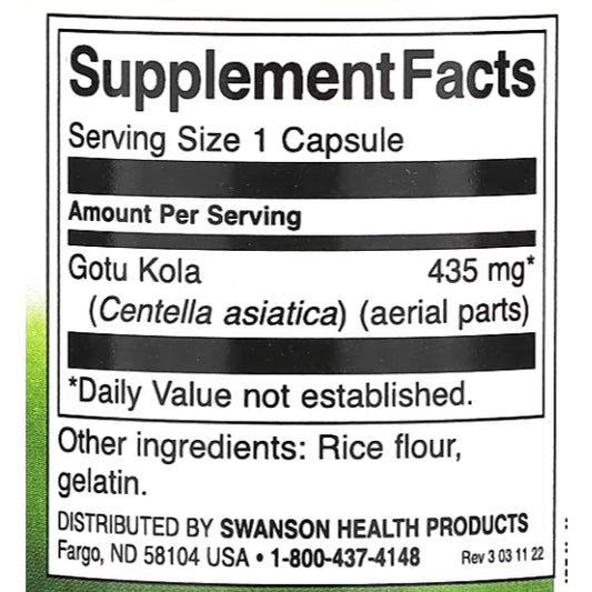 Swanson Ph | Swanson, Full Spectrum Gotu Kola, 435 mg, Turmeric, Astragalus & Gotu Kola Complex,