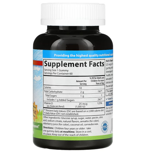 LowCostPh | Carlson, Kid's, Vitamin D3 Gummies, Natural Fruit, 25 mcg (1,000 IU), 60 VegetarianGummy