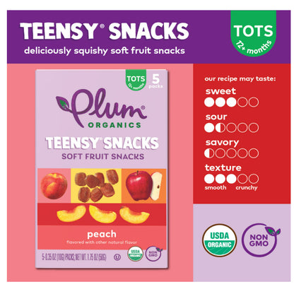 Lowcostph |Plum Organics, Teensy Soft Fruit Snacks, Tots, Berry, Peach, 5 Packs, 0.35 oz (10 g) Each