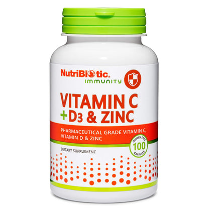 USAOnhand| NutriBiotic, Immunity, Vitamin C + D3 & Zinc, 100 & 250 capsules