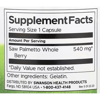 SwansonPh | Swanson, Full Spectrum Saw Palmetto, Max Strength, Beta-Sitosterol, 540 mg, 250 Capsules