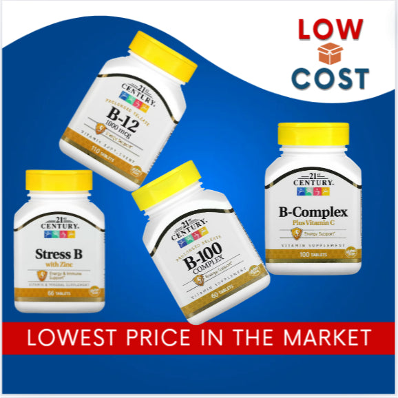 LowCostPh | 21st Century, B-100 B-50 Complex, Prolonged Release, B-12 1,000 mcg Tablets