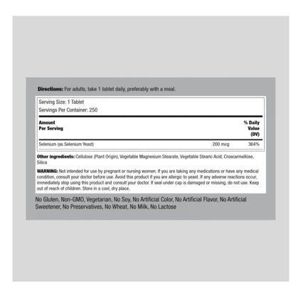 LowCost PH| Piping Rock Selenium 200mcg Supplement | 250 Tablets | Vegetarian, Non-GMO, Gluten Free