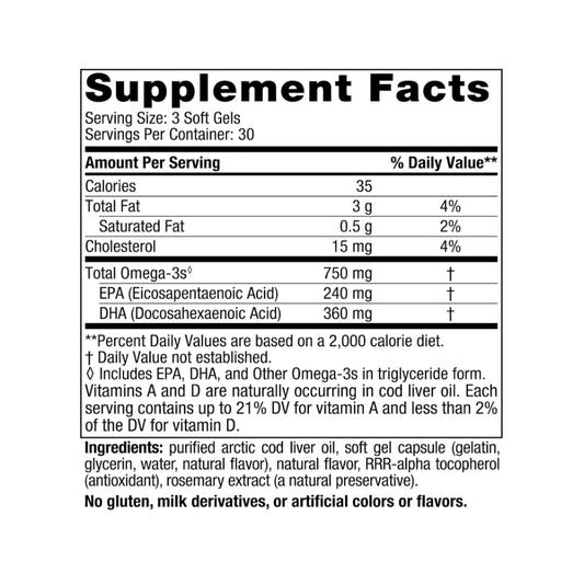 USA Onhand | Nordic Naturals, Arctic Cod Liver Oil, Lemon ( Heart & Brain Health )