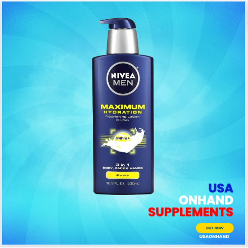 USAOnhand| Nivea, Men, Maximum Hydration, 3-in-1 Nourishing Lotion, Aloe Vera, 16.9 fl oz (500 ml)