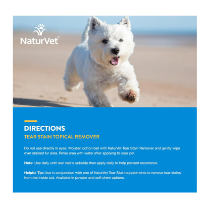 USAOnhand| NaturVet, Tear Stain, Topical Remover + Aloe Vera, For Dogs & Cats, 4 fl oz (118 ml)