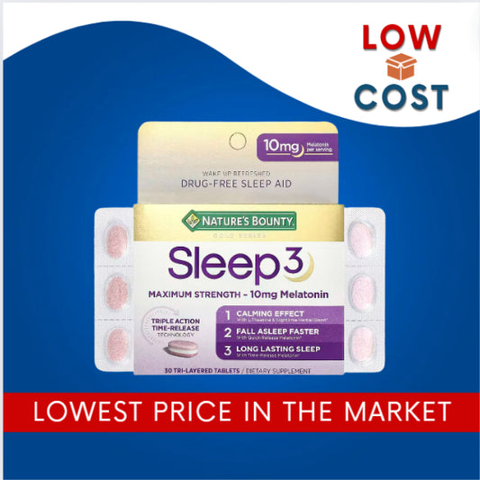 Lowcostph | Nature's Bounty, Sleep 3, Maximum Strength, Drug-Free Sleep Aid, 30 Tri-Layered Tablets